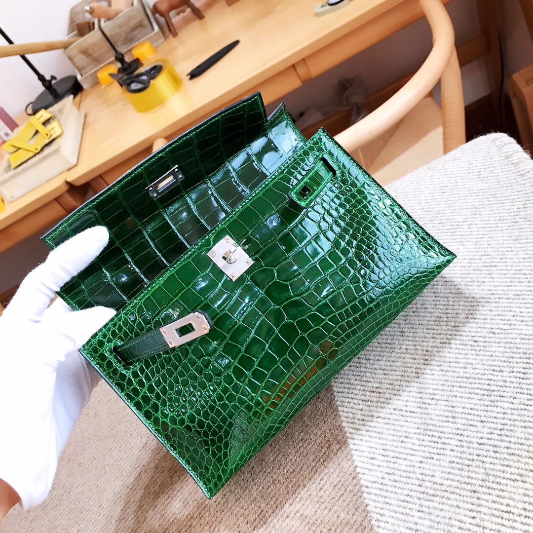 에르메스 미니 켈리백22 버트폰스 은장 샤이니 악어가죽